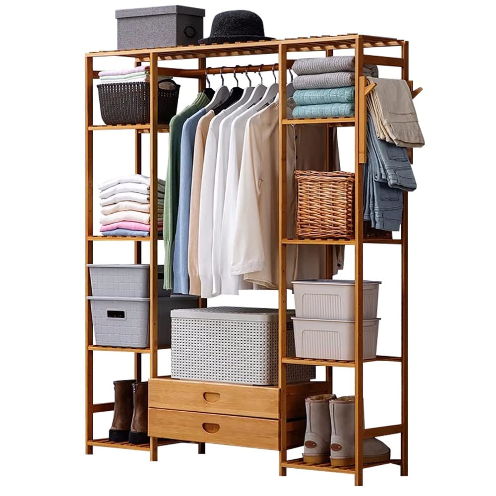 ワードローブ Amazon｜竹製洋服ラック、6段のオープンワードローブシステム